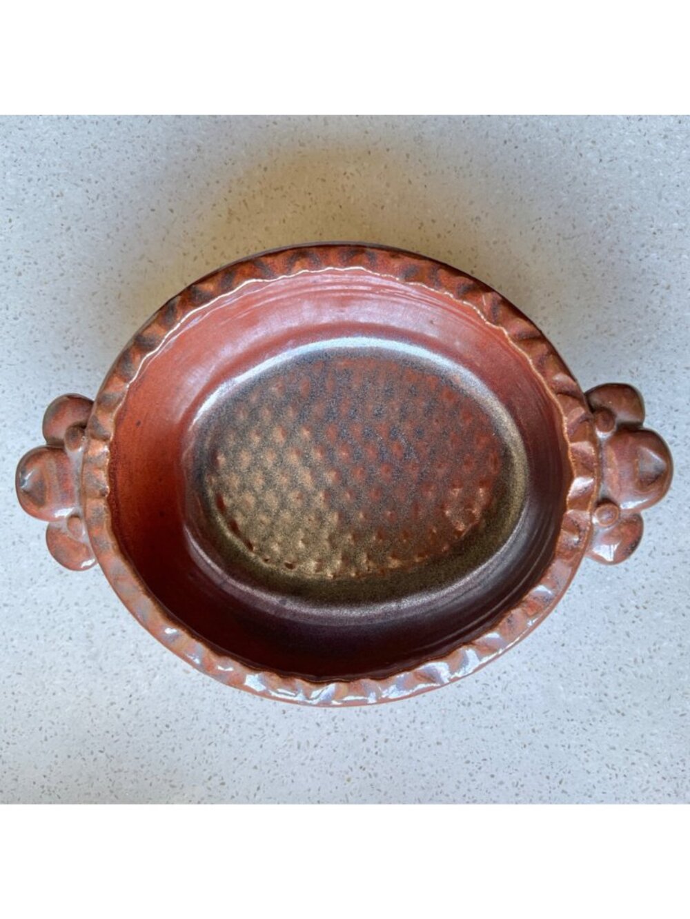 Signed Casserole Dish Brick Red Ceramic Applied Handles 9.75" x 6.5" x 3" Gift - Picture 3 of 10